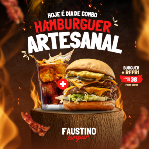 Post Para Instagram Hamburguer Artesanal Combo Hamburgueria Moderno Preto Vermelho E Branco